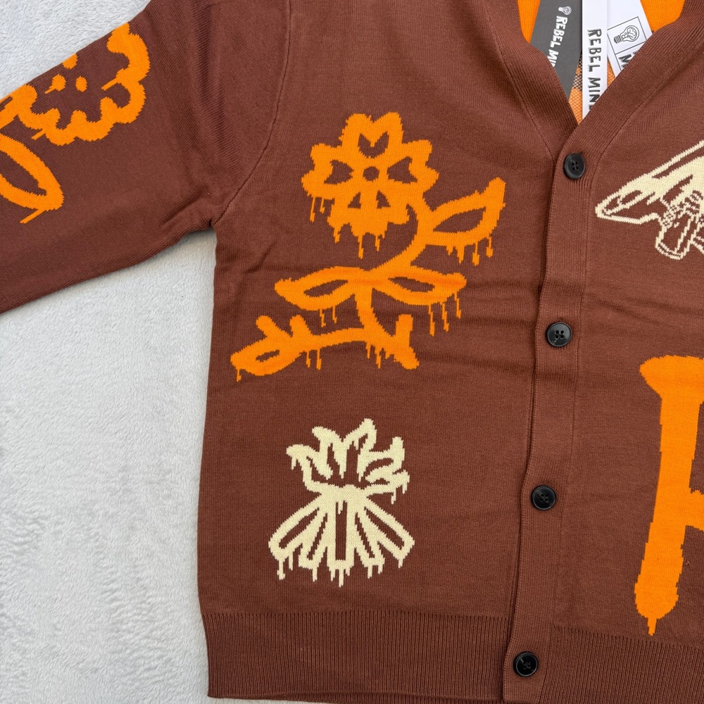 Rebel Minds Cardigan Mens Small Brown Orange Graffiti Cherub Angel Streetwear - Picture 7 of 7